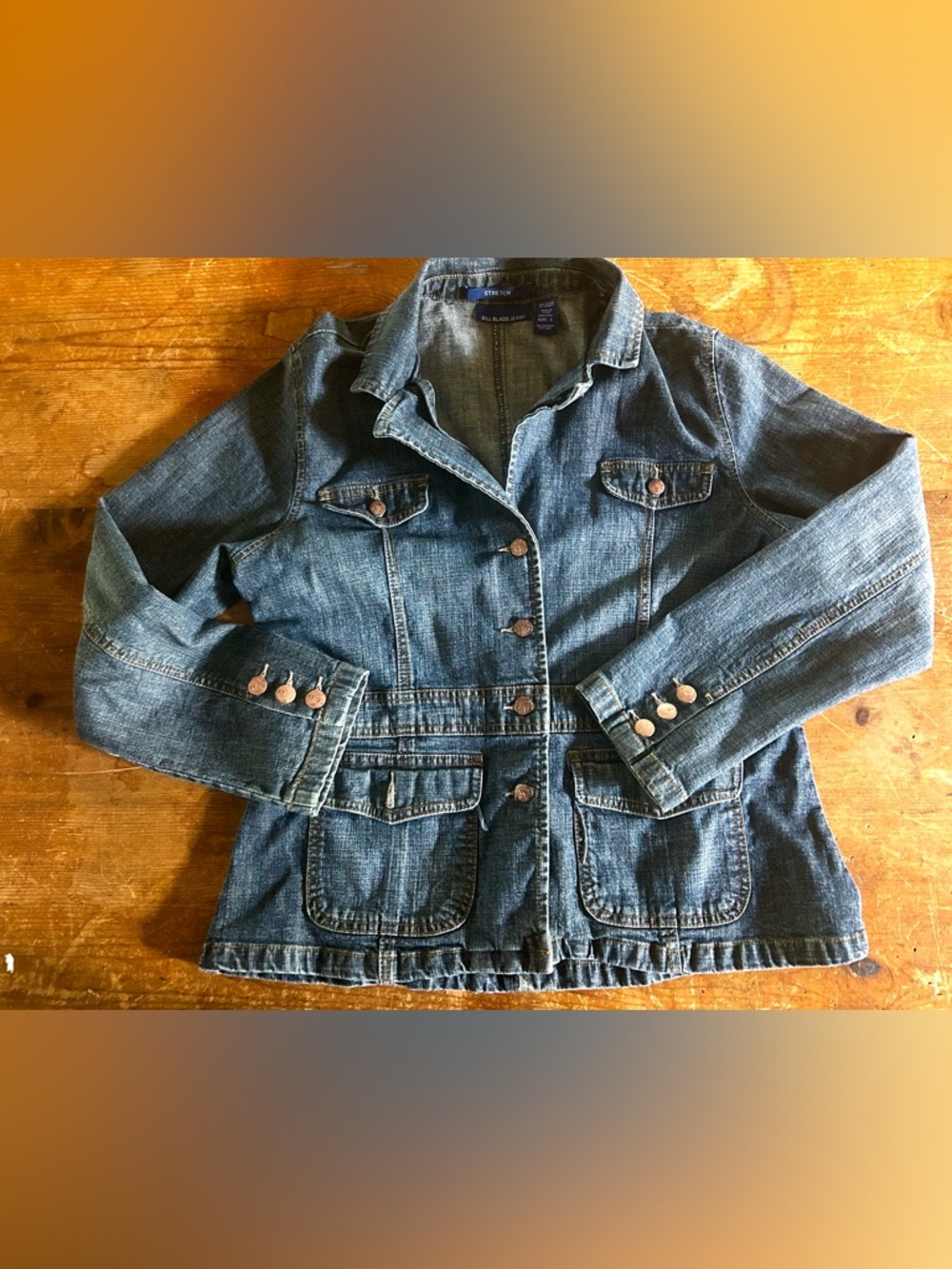 Bill Blass vintage denim jean jacket blazer. 99% cotton, 1% Spandex.
